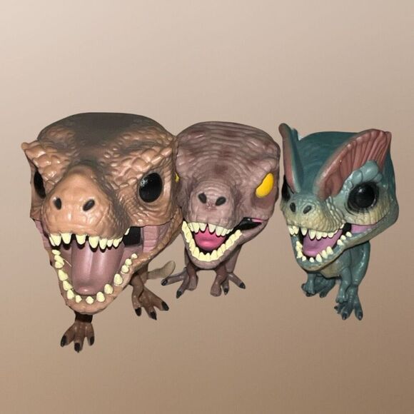 25th Anniversary Funko Pop Jurassic Park Raptor Dilophosaurus & T Rex Dinosaurs - Picture 1 of 4